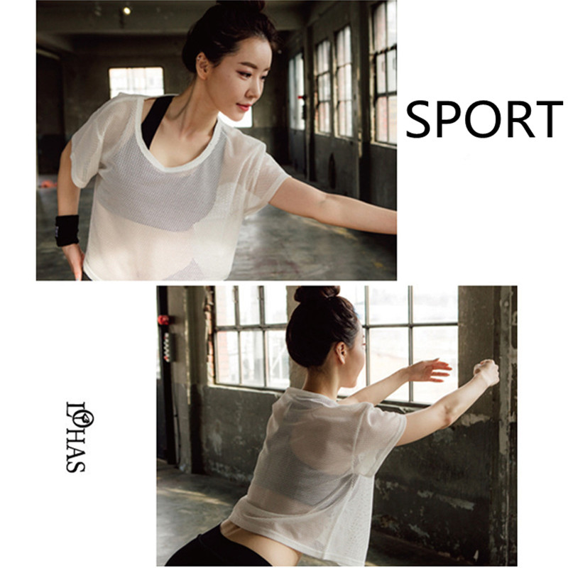 Creema Minne sexy gashirt van mesh voor dames, sneldrogend, sport-fitness-hardloopshirt, gymtanktop, trainingsoefeningen, T-shirt, sportkleding