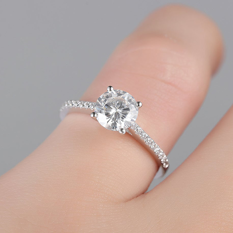 CxsJeremy Solid 14K 585 플래티넘 1ct 6.5mm 반짝이는 모잔돌 약혼 반지, 여성 결혼 밴드 주년 결혼 선물용