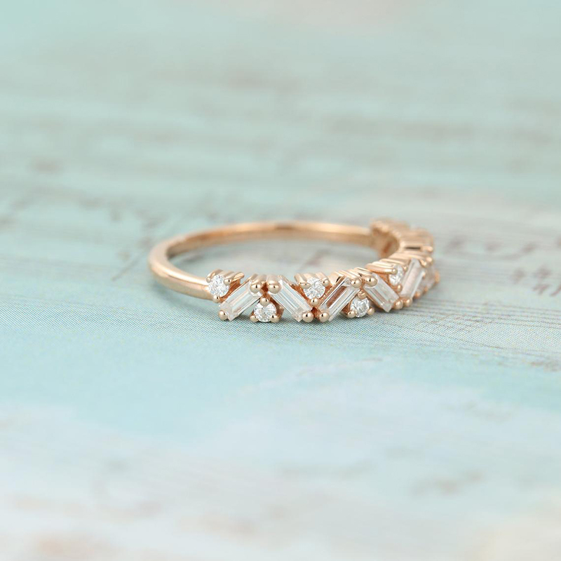 CxsJeremy Unique Half Eternity Baguette Cut Moissanite Wedding Band 14K Yellow Gold Moissanite Engagement Ring Matching Band · v2