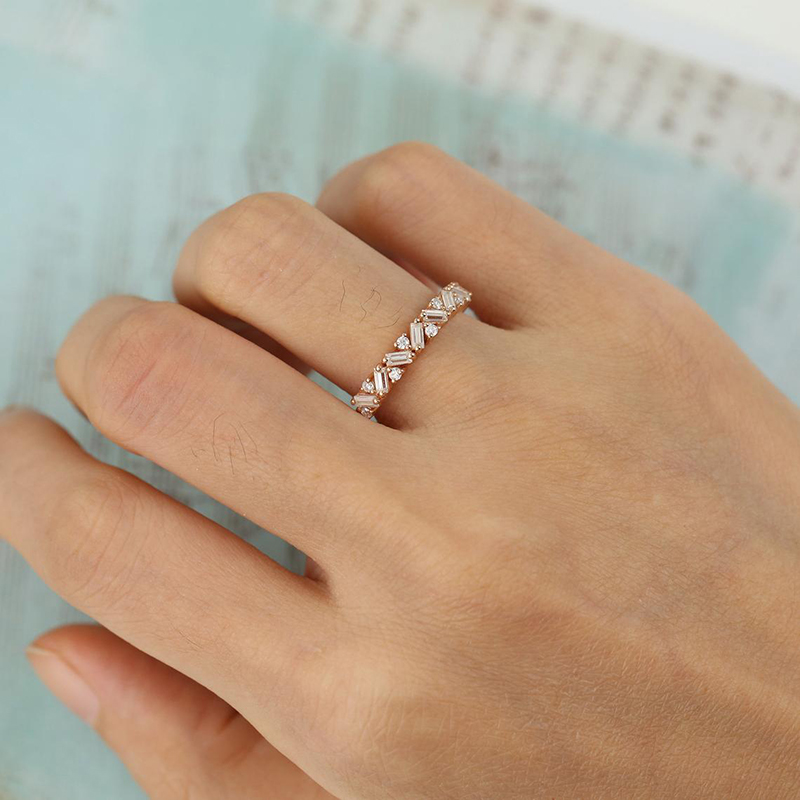 CxsJeremy Unique Half Eternity Baguette Cut Moissanite Wedding Band 14K Yellow Gold Moissanite Engagement Ring Matching Band · v2