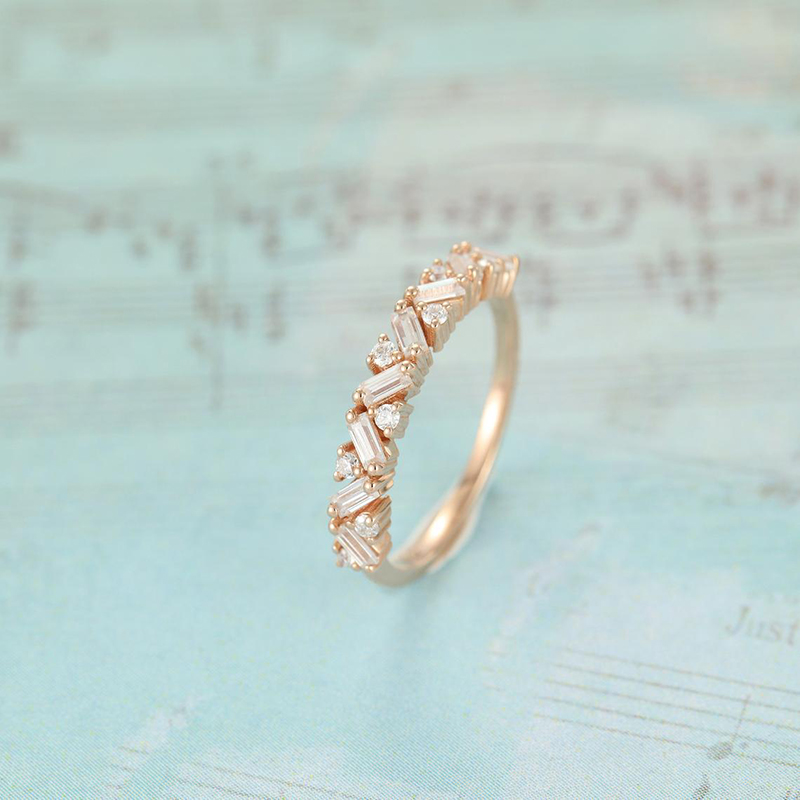 CxsJeremy Unique Half Eternity Baguette Cut Moissanite Wedding Band 14K Yellow Gold Moissanite Engagement Ring Matching Band · v2