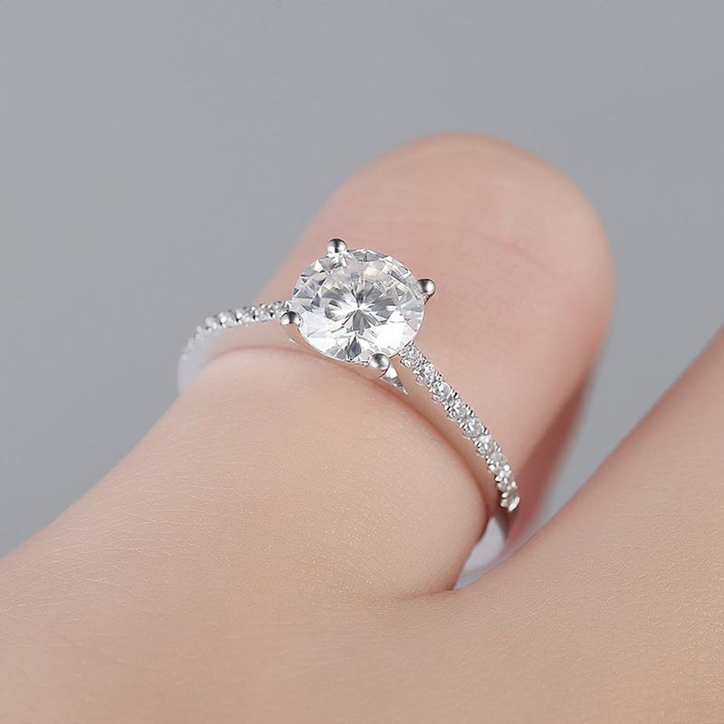 CxsJeremy Solid 14K 585 플래티넘 1ct 6.5mm 반짝이는 모잔돌 약혼 반지, 여성 결혼 밴드 주년 결혼 선물용