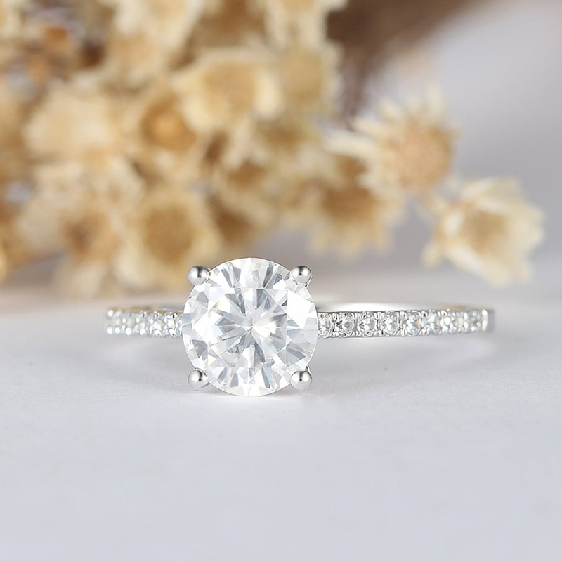 CxsJeremy Solid 14K 585 플래티넘 1ct 6.5mm 반짝이는 모잔돌 약혼 반지, 여성 결혼 밴드 주년 결혼 선물용