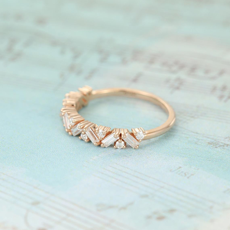 CxsJeremy Unique Half Eternity Baguette Cut Moissanite Wedding Band 14K Yellow Gold Moissanite Engagement Ring Matching Band · v2