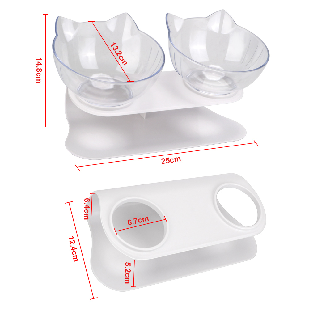 Gamelles doubles pour chats, plat à eau, bol à eau, mangeoire pour animaux de compagnie avec bols surélevés inclinés à 15°