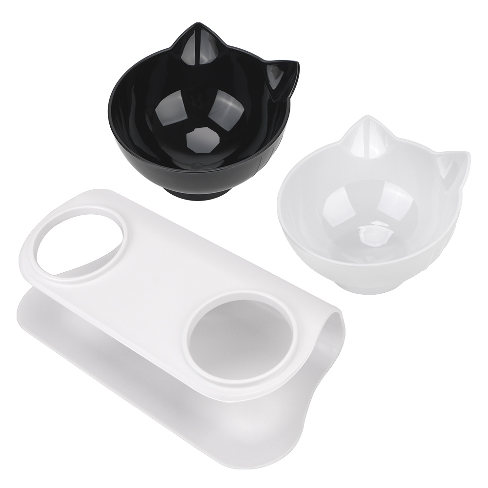 Gamelles doubles pour chats, plat à eau, bol à eau, mangeoire pour animaux de compagnie avec bols surélevés inclinés à 15°