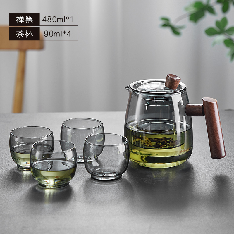 HMLOVE Teiera in vetro con manico in legno per cerimonia del tè cinese Set da tè trasparente con filtro in silicone ad alto contenuto di boro Pentola Janpanese 480 ml