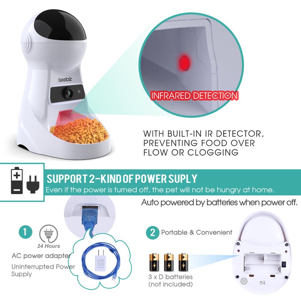 Iseebiz 3L Automatic Cat Feeder Dog Food Dispenser with Camera Support Voice Record ,App Control 8 Times One Day Pet Accessories
