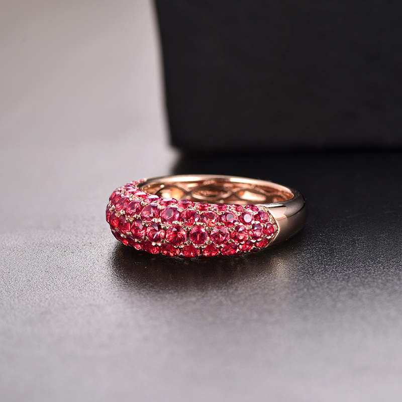 LOVERJEWELRY Au585 Gold Bands Rings For Women 14K Rose Gold Natural Gemstones Red Ruby Gemstones Unisex Ring Jewelri