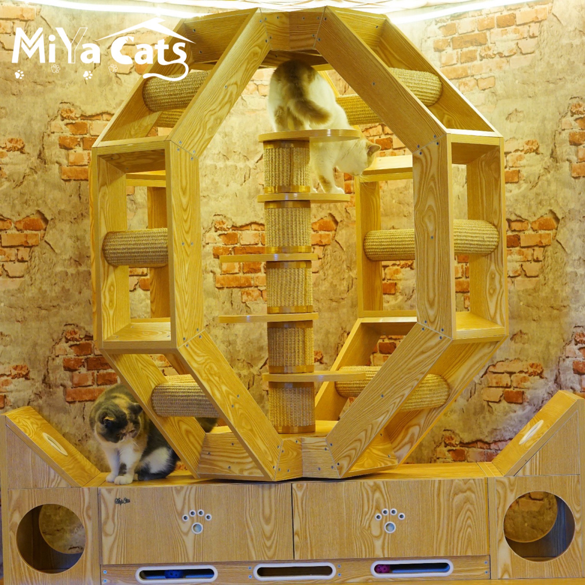Large Solid Wood Cat Toy Stable Cat Tree Cat Climbing Frame Rotating Grab Climbing Furniture