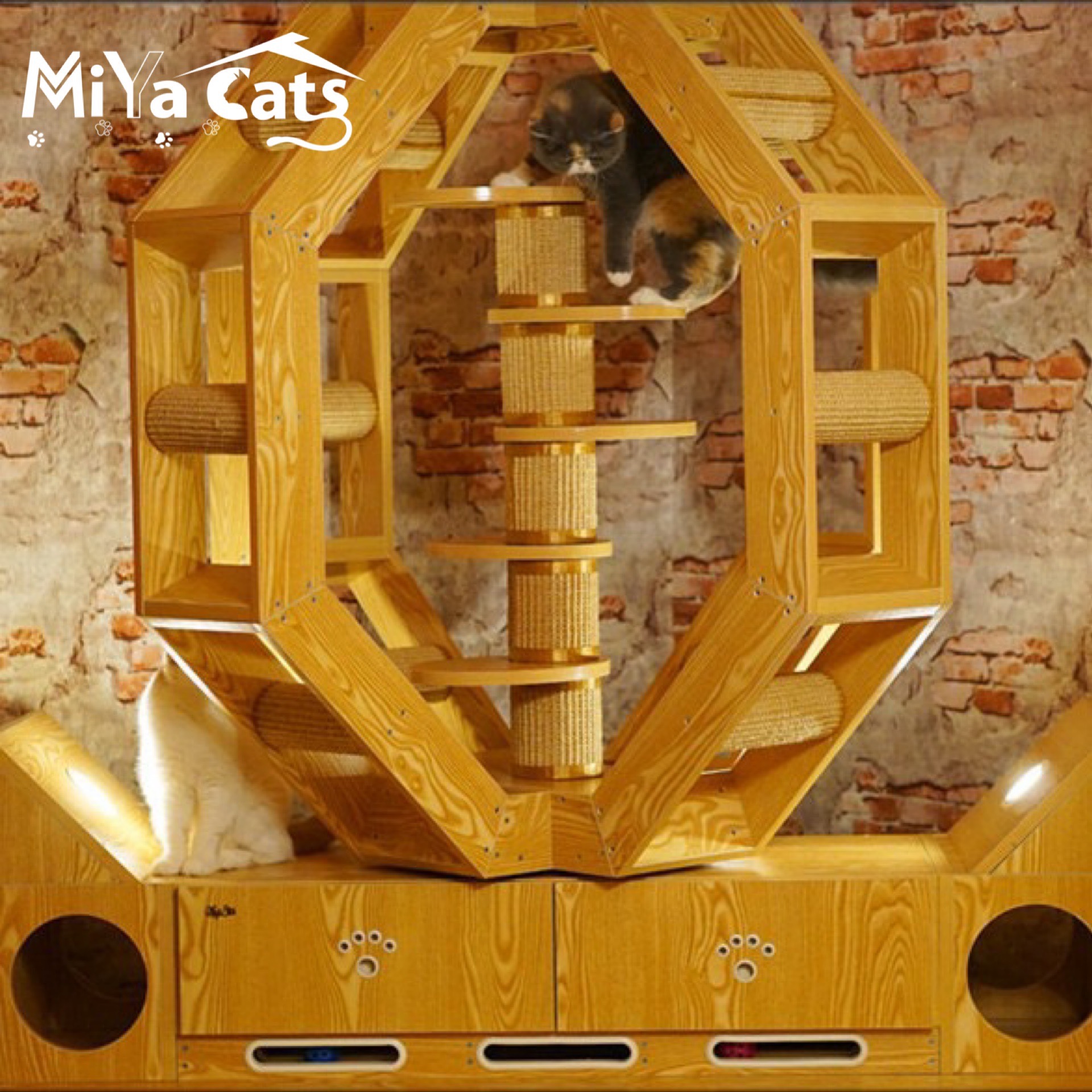 Large Solid Wood Cat Toy Stable Cat Tree Cat Climbing Frame Rotating Grab Climbing Furniture
