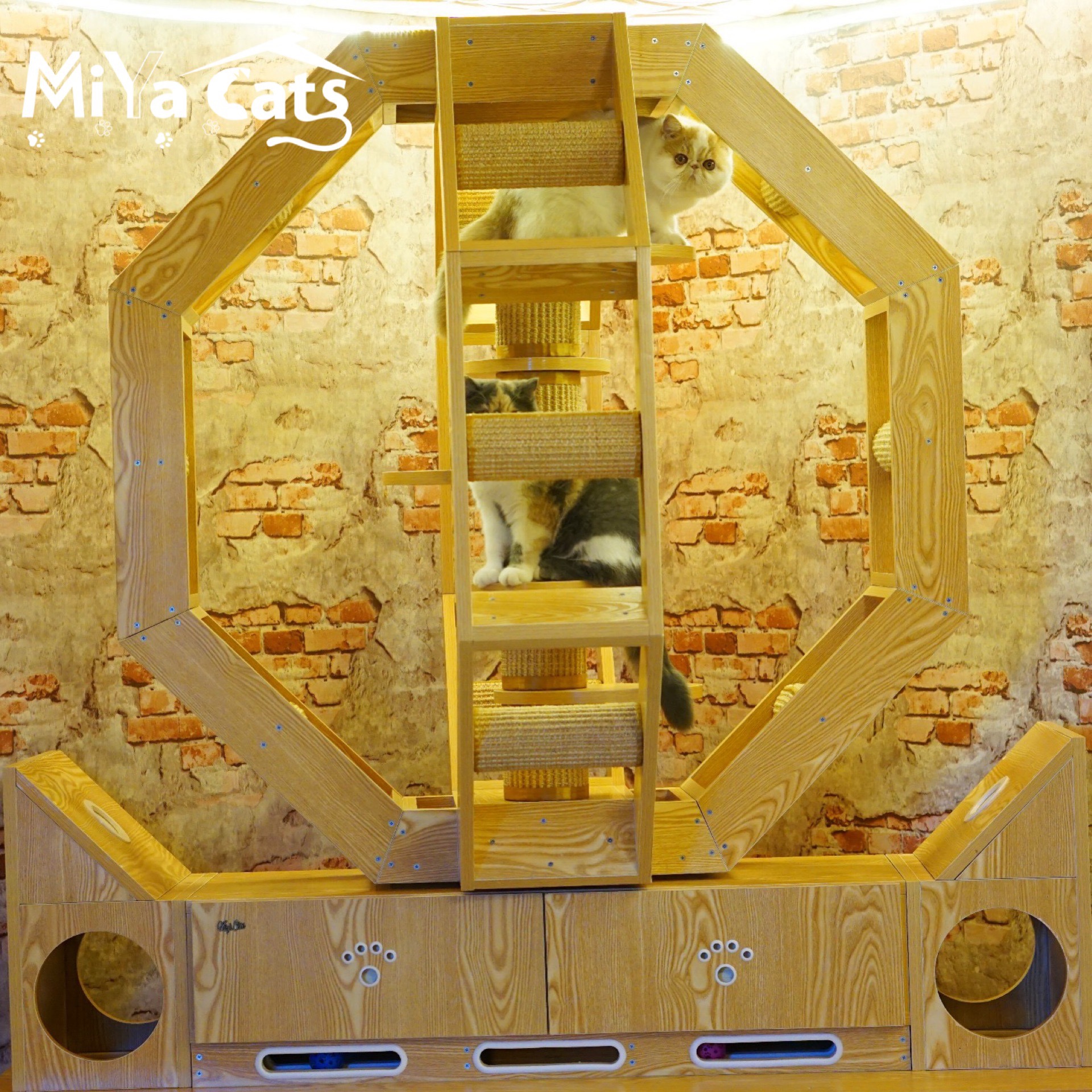Large Solid Wood Cat Toy Stable Cat Tree Cat Climbing Frame Rotating Grab Climbing Furniture