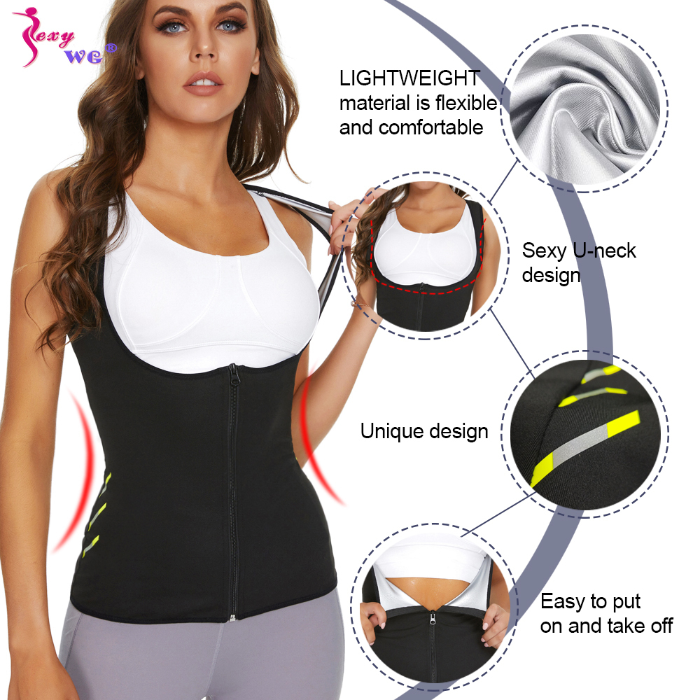SEXYWG Women Slimming Sauna Shirt Body Shaper Waist Trainer Sweat Corset with Zipper Gym Fitness Tank Top Sport Vest Weight Loss · v2