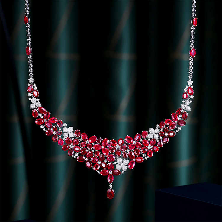 SGARIT Factory Jewelry Wholesale Luxury 18k Gold Necklace 40.65ct Mozambique Ruby Genuine Gemstone Necklace Women