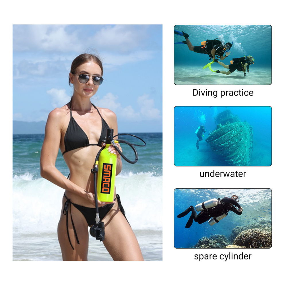 Mini bombola per immersioni subacquee SMACO S400Pro da 1 litro con bombola di ossigeno Respiratore Set di attrezzatura subacquea per sport acquatici con pompa a mano