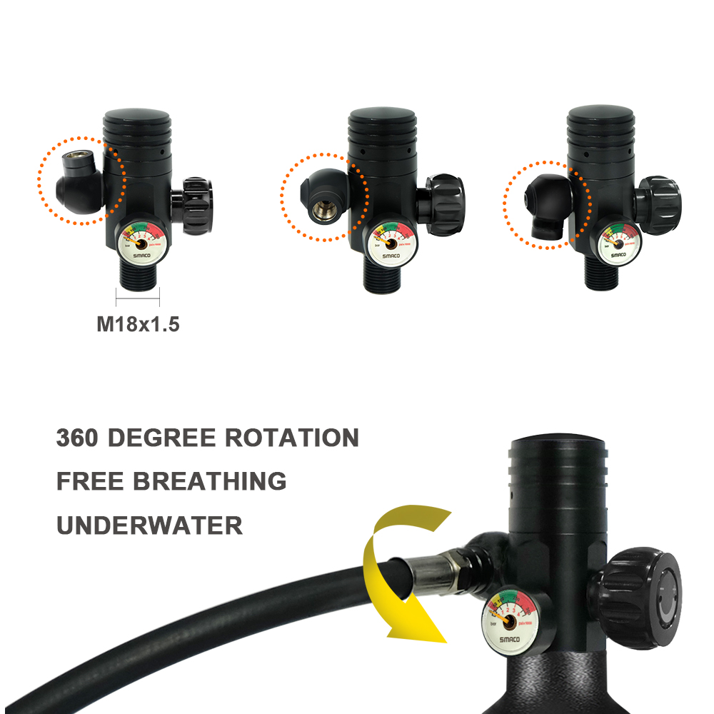 Mini bombola per immersioni subacquee SMACO S400Pro da 1 litro con bombola di ossigeno Respiratore Set di attrezzatura subacquea per sport acquatici con pompa a mano