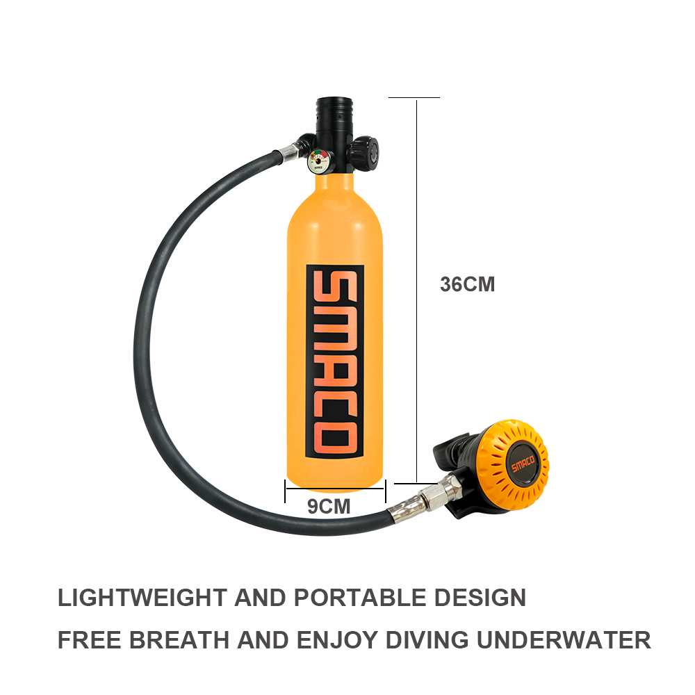 Mini bombola per immersioni subacquee SMACO S400Pro da 1 litro con bombola di ossigeno Respiratore Set di attrezzatura subacquea per sport acquatici con pompa a mano