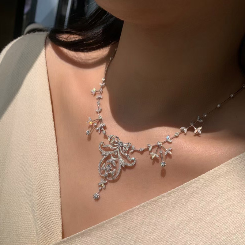 Solido collana in oro bianco 18 carati Collana con diamanti naturali da 2,15 carati, regalo di compleanno di lusso per festa di matrimonio