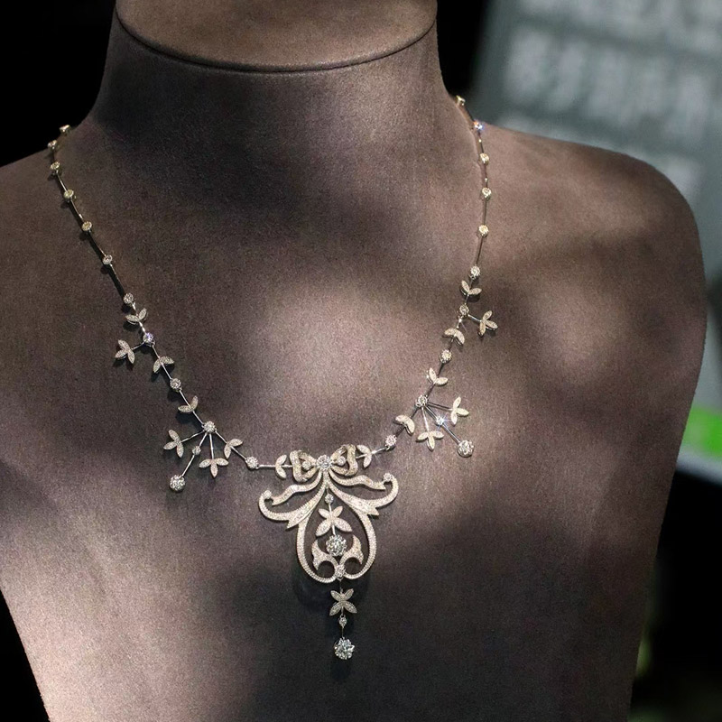 Solido collana in oro bianco 18 carati Collana con diamanti naturali da 2,15 carati, regalo di compleanno di lusso per festa di matrimonio