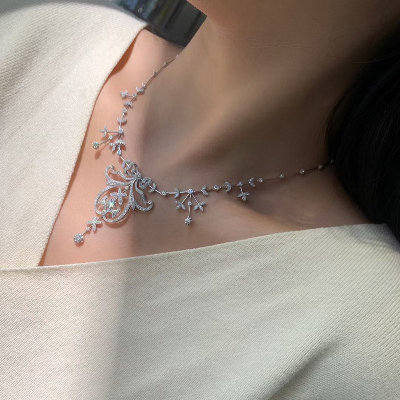 Solido collana in oro bianco 18 carati Collana con diamanti naturali da 2,15 carati, regalo di compleanno di lusso per festa di matrimonio