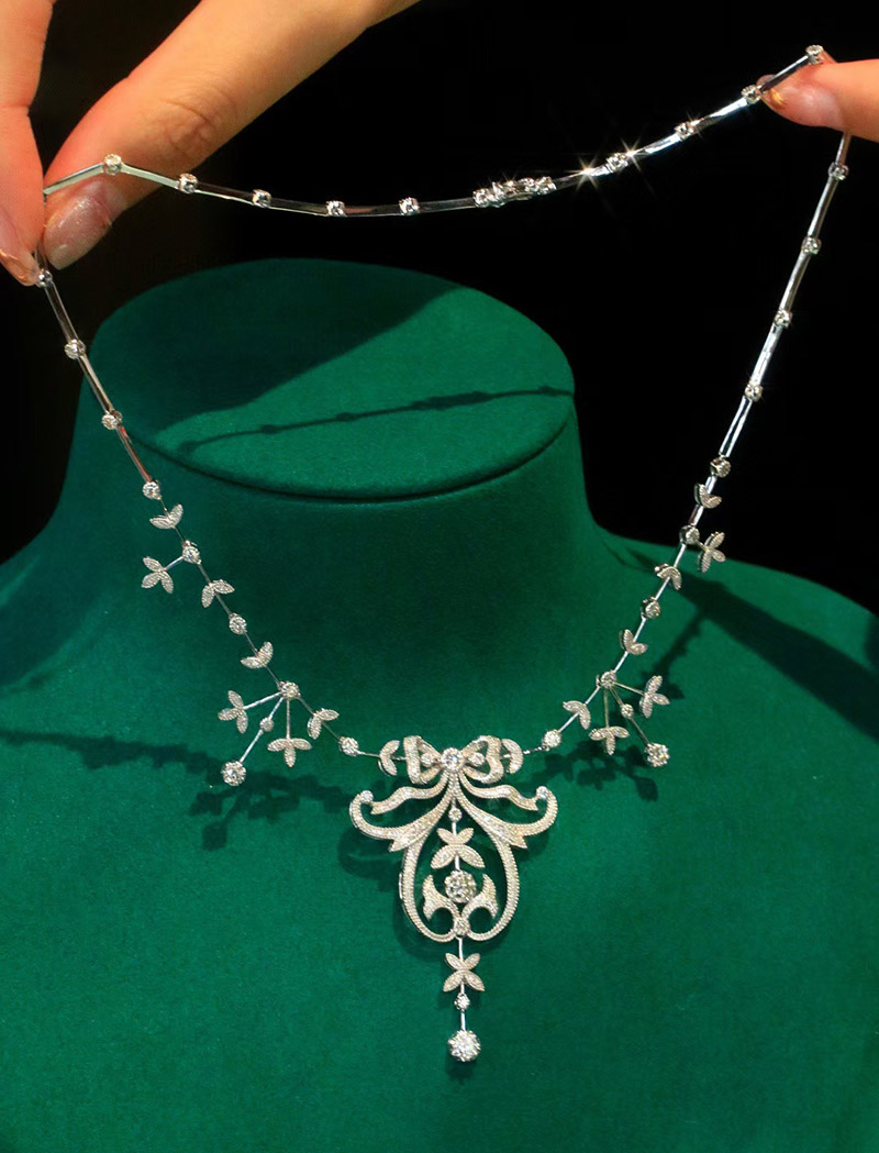 Solido collana in oro bianco 18 carati Collana con diamanti naturali da 2,15 carati, regalo di compleanno di lusso per festa di matrimonio