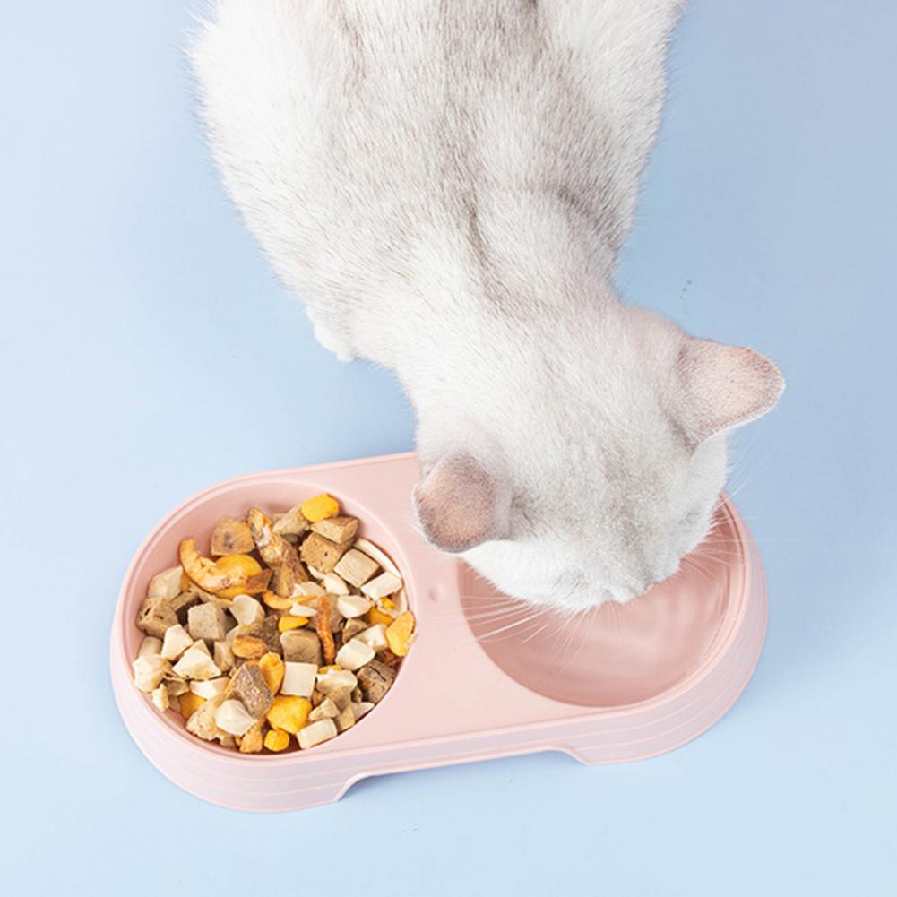 Distributeur de vaisselle pour animaux de compagnie, couleur unie, matériau PP, nourriture pour chats à double bol