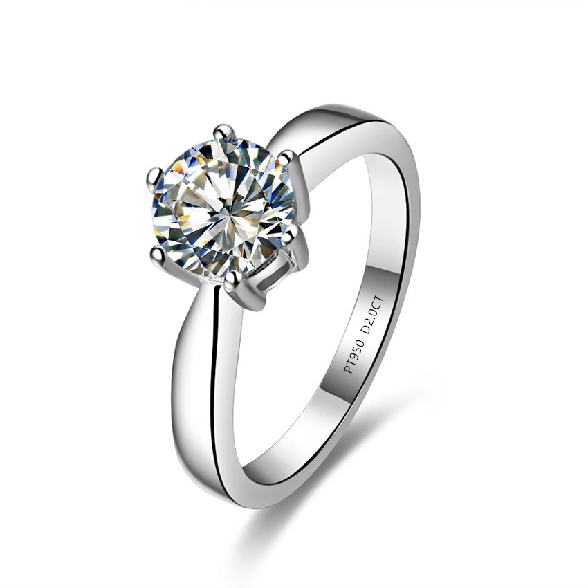 Solid Platinum PT950 Ring 2CT Natural Moissanite Diamond Women Engagement Ring Clarity VVS1 Test Positive with Certificate · v2