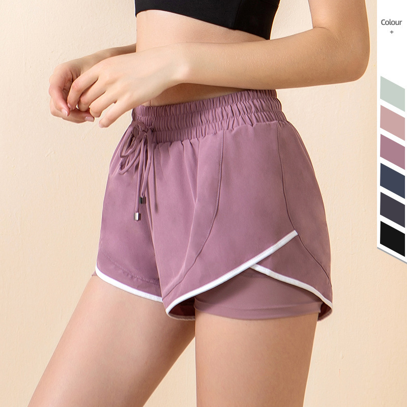 Spring summer new high-waisted abdomen fake two-piece sports shorts female yoga running anti-light quick-drying fitnes hot pants · v3