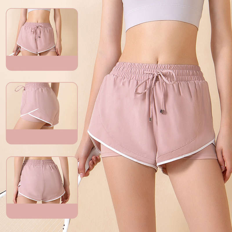 Spring summer new high-waisted abdomen fake two-piece sports shorts female yoga running anti-light quick-drying fitnes hot pants