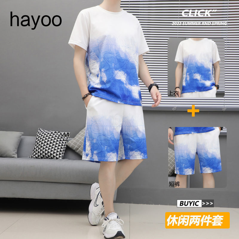 Tuta sportiva estiva da uomo sottile e ampia moda casual per giovani pantaloncini a maniche corte tuta da corsa in due pezzi
