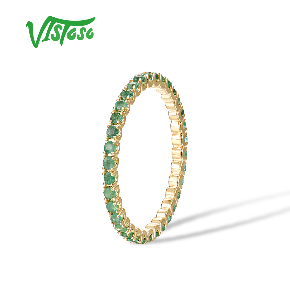 Anillo VISTOSO de oro blanco, rosa y amarillo puro de 14 quilates para mujer con zafiro azul, rubí y esmeralda, anillo de eternidad de estilo simple, regalo, joyería fina