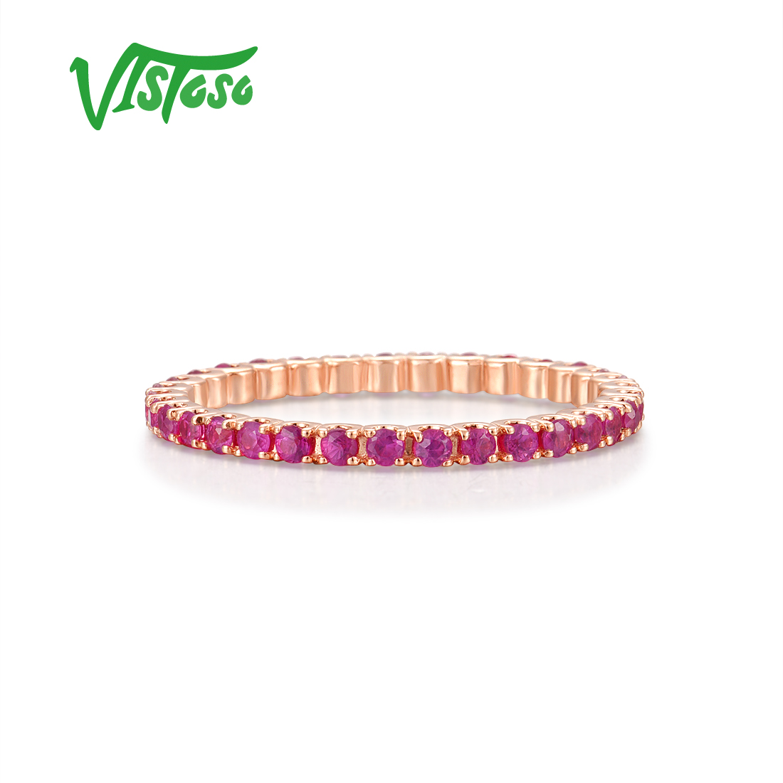 VISTOSO Pure 14K White/Rose/Yellow Gold Ring For Women Blue Sapphire/Ruby/Emerald Simple Style Eternity Ring Gift Fine Jewelry · v2