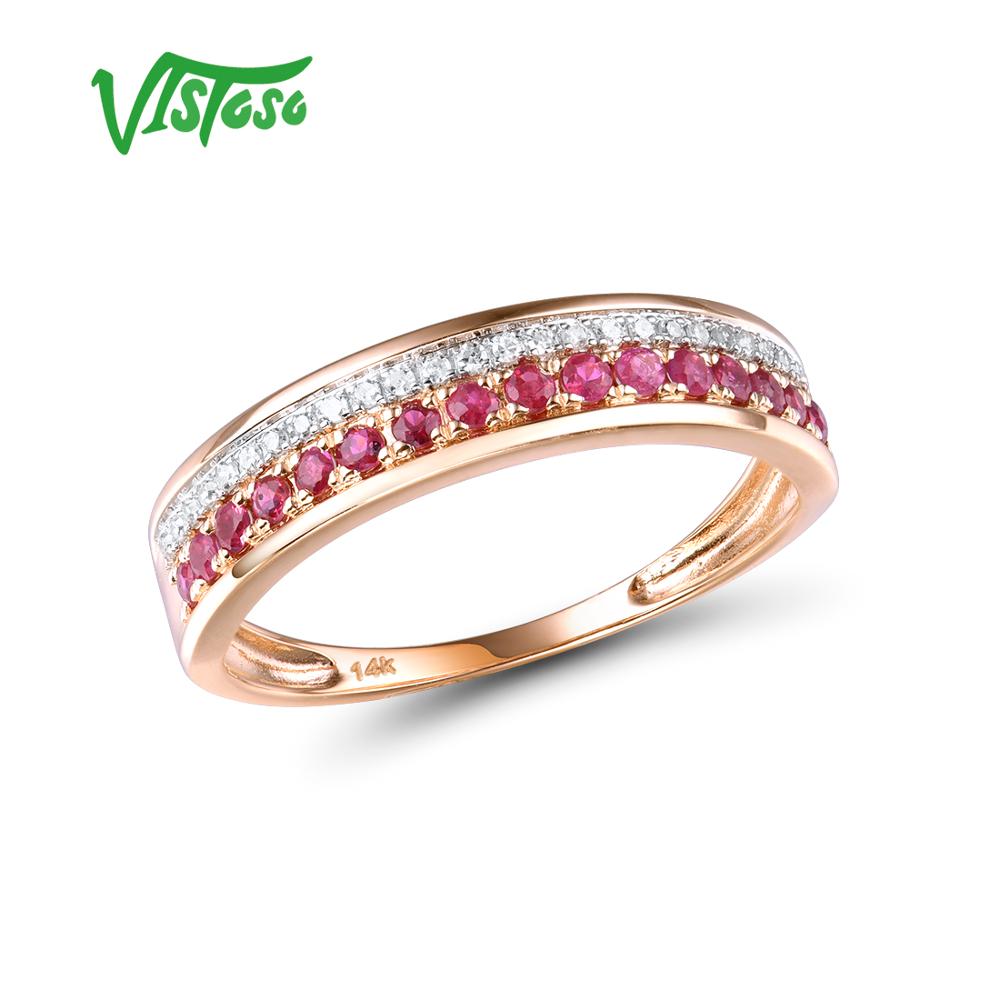 VISTOSO 14K Rose Gold Rings For Lady Genuine Shiny Diamond Fancy Ruby Sapphire Emerald Engagement Anniversary Chic Fine Jewelry · v2