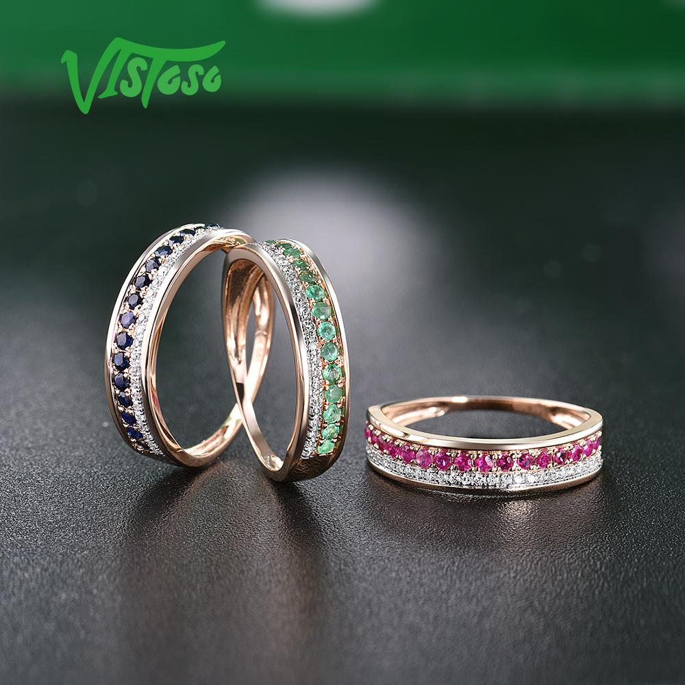 VISTOSO 14K Rose Gold Rings For Lady Genuine Shiny Diamond Fancy Ruby Sapphire Emerald Engagement Anniversary Chic Fine Jewelry · v2