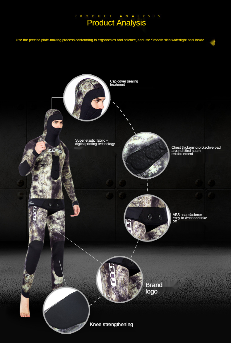 Wetsuit 3.5mm Mens  CR Neoprene Open Cell camouflage Two-piece  spearfishing diving suit winter swimsuit Unisex