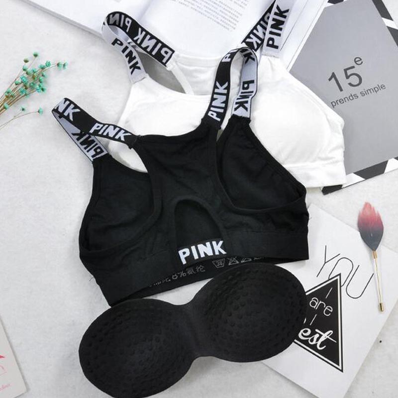 Sport-BH für Damen, Push-Up-Fitness-BH, Yoga-BH, Sportunterwäsche, Laufen, Fitnessstudio, Fitnessoberteile, Schwarz, Weiß, Buchstaben, Nahtlose Unterwäsche