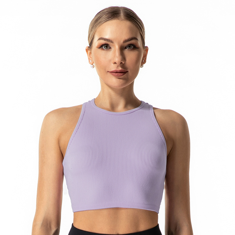 Yogaweste für Damen, nahtlos, geripptes Fitnessstudio, Sport, Crop Top, sexy Streetwear, Rippstrick, Fitness, Laufweste, Workout-BH, Tanktop, weiblich