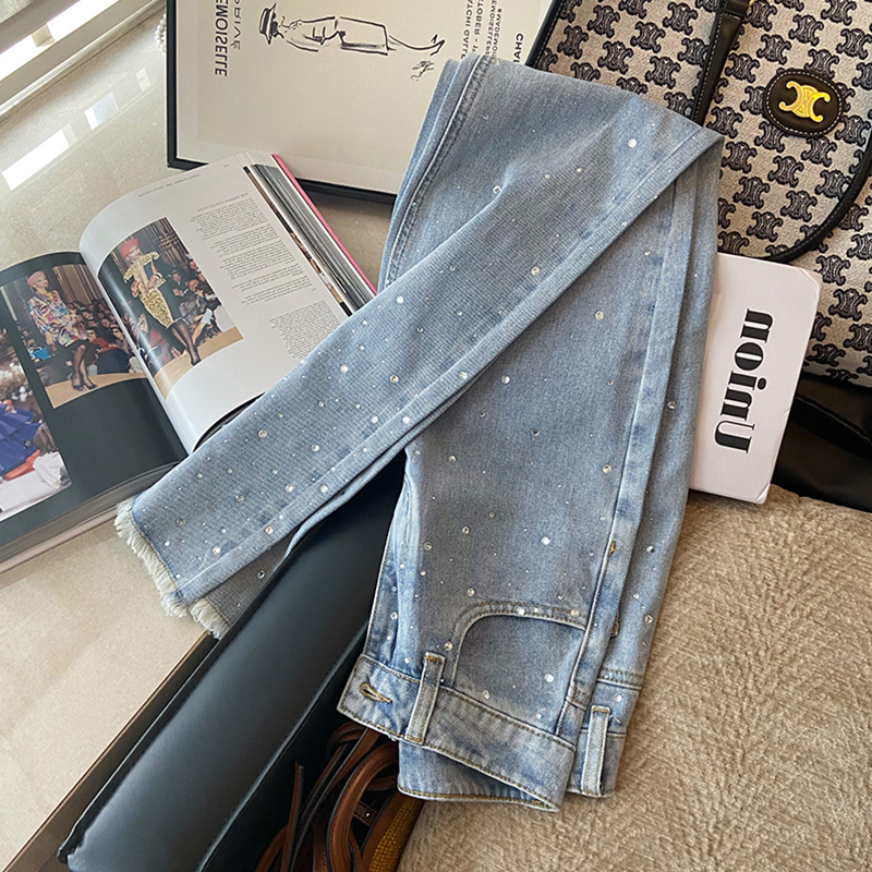 Damskie letnie spodnie jeansowe z szerokimi nogawkami Niebieskie Diamenty z wysoką talią Proste luźne spodnie High Street Fashion Jeans Mujer Harajuku Tide