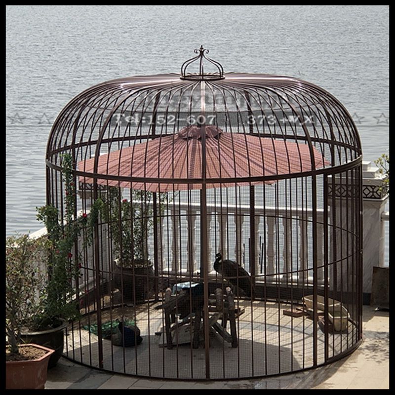 Jaula para pájaros de hierro forjado para pavos reales, loros, estorninos, zorzales, jaula para pájaros grande decorada para exteriores (además, la red no añade fondo)
