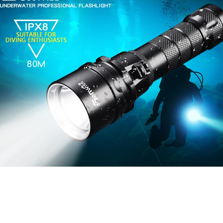 Diving Flashlight Dive Torch 2000 Lumen Waterproof Underwater XM-L2 LED Submarine Lights for Under Water Deep Sea