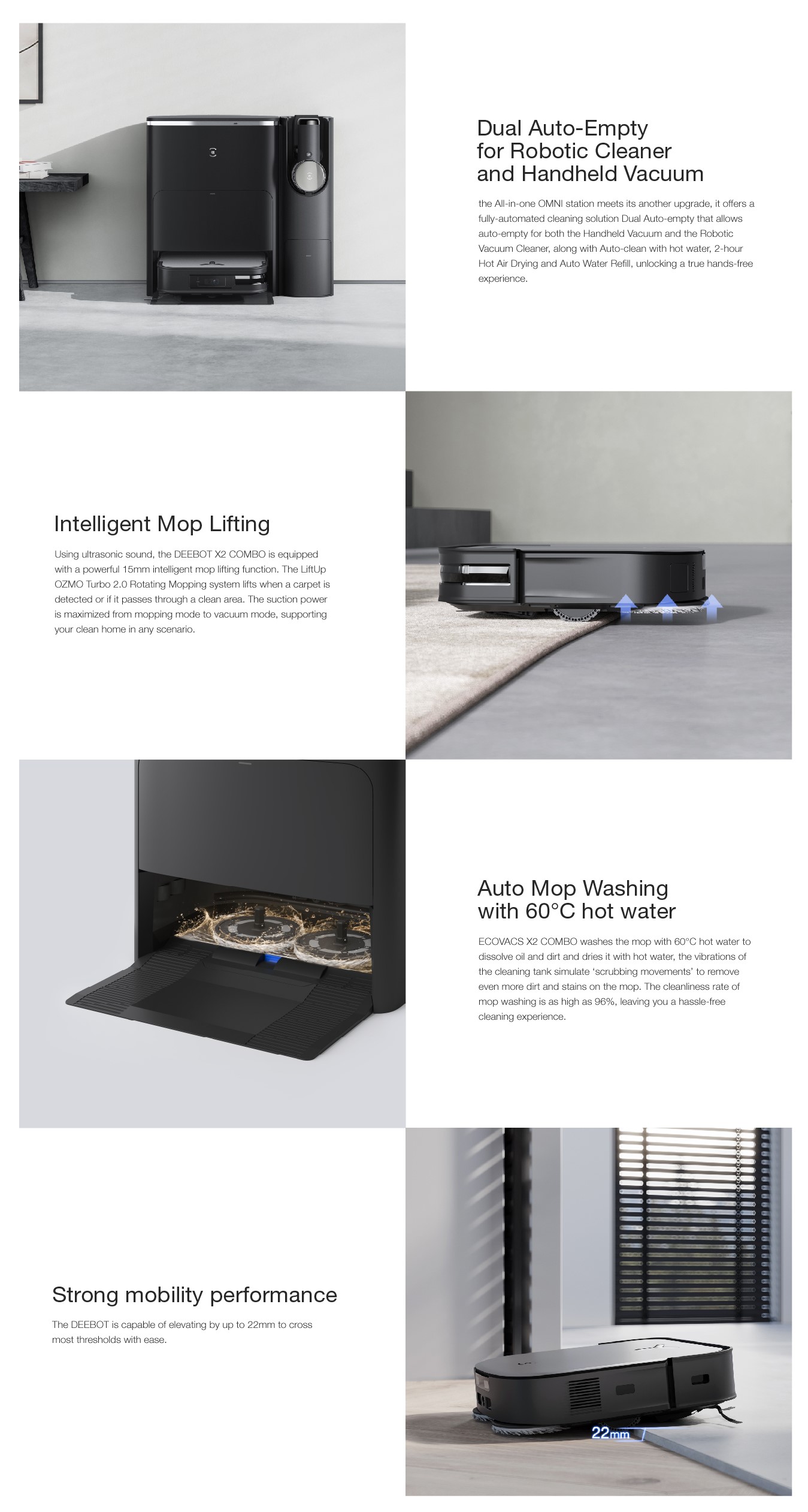 [2024] ECOVACS DEEBOT X2 COMBO | Doppelte automatische Entleerung | Roboter-Staubsauger 8700 Pa | Drahtloser Handstaubsauger 15000 Pa