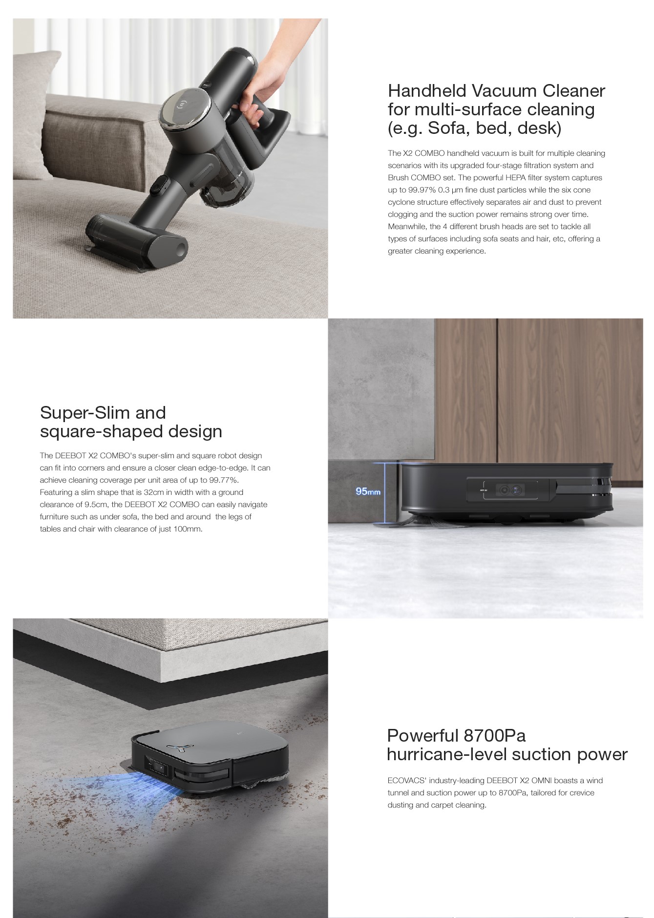 [2024] ECOVACS DEEBOT X2 COMBO | Doppelte automatische Entleerung | Roboter-Staubsauger 8700 Pa | Drahtloser Handstaubsauger 15000 Pa